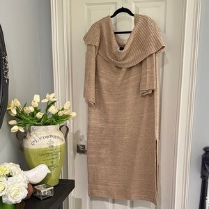 Tan Knit Cowl Neck Dress